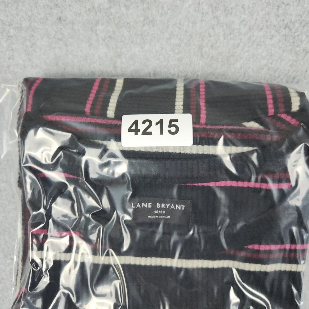 Lane Bryant Cardigan Top Set Womens 18/20 Black Pink Striped Ribbed Knit Stretch